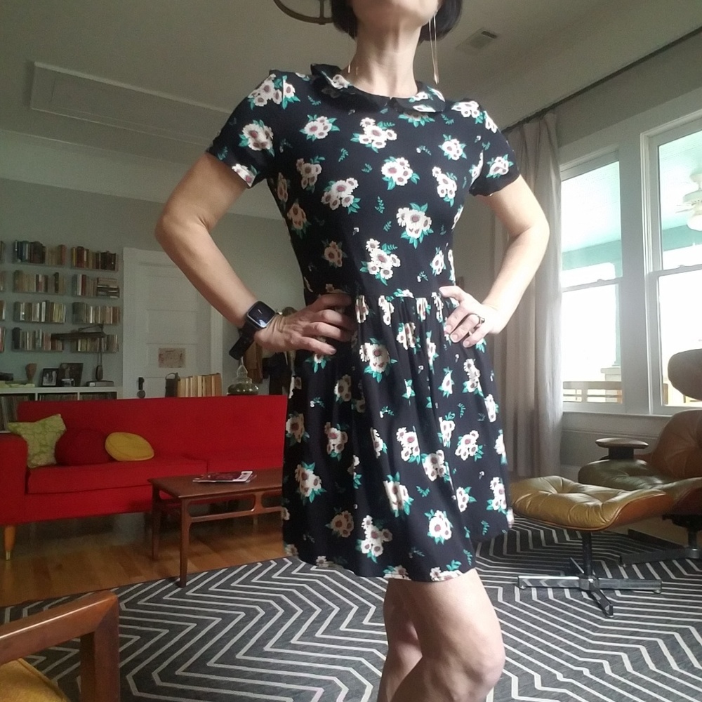 Black Floral Babydoll Dress with Peter Pan Collar